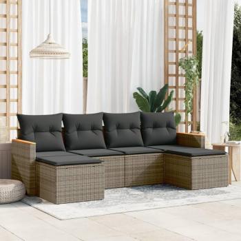 6-Piece Grey Poly Rattan Garden Sofa Set with Cushions