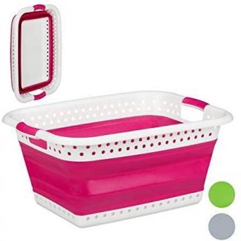 Cesto Portabiancheria Plegable con Manijas, Plástico y Silicona, Almacenamiento Compacto, 27 x 61 x 45.5 cm, Rosa