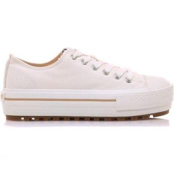 Mustang Bigger-T Zapatillas de Mujer Blancas con Plataforma 4.5cm, Lona, Cierre con Cordones, Puntera Redonda
