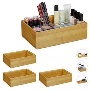 Cajas de Almacenaje Apilables de Bambú - 4 Unidades, Diseño Natural, 7 x 23 x 15 cm, Color Marrón