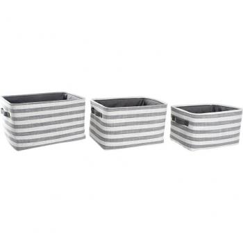 Set de 3 cestas DKD Home Decor Gris Rayas Algodón