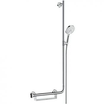 Hansgrohe 26326400 Raindance Select S Set de ducha, 3 tipos de chorro, con barra 110 cm y asidero, Blanco/Cromo, Forma de L invertida