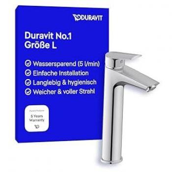 Mezclador de lavabo Duravit No. 1 L cromo brillante sin desagüe, salida 129mm
