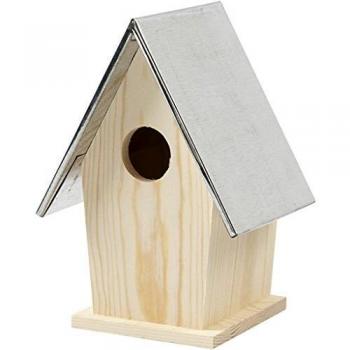 Nido de madera con techo de zinc, dimensiones 13,5x11x19 cm, diámetro interior 32 mm, 1 pieza