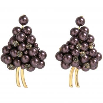 Dolce & Gabbana Purple Grape Pearl Sicily Gold Brass Floral Clip On Earrings