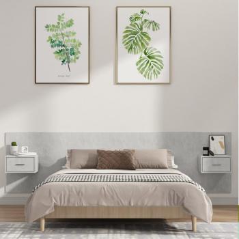 Cabecero de cama y mesitas madera contrachapada gris hormigón vidaXL