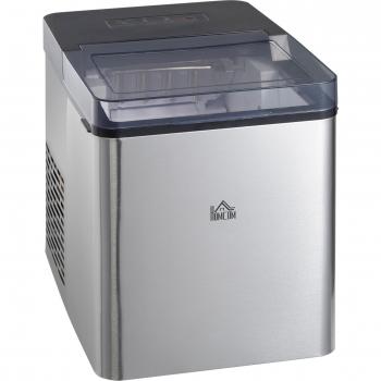 HOMCOM Máquina para Hacer Hielo Doméstica Producción 15 kg/24h Tanque de Agua 2.1L 9 Cubitos en 6-12 Minutos 2 Tamaños de