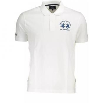 La Martina Men's XXL White Cotton Polo Shirt with Embroidered Logo