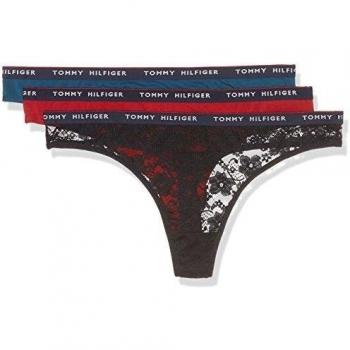 Tommy Hiliger Lara Lace 3 Pack Thong, Braguita para Mujer, Dark Navy-PT / Legion Blue-PT / Scooter, MD