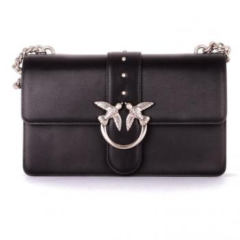 PINKO Classic Love One Black Leather Shoulder Bag
