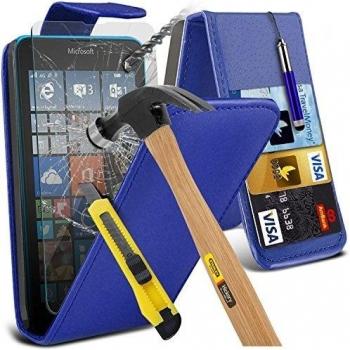 ONX3® (azul) Microsoft Lumia 640 Dual Sim caso cubierta trasera funda Carcasa, Case, Cover Custom Made de la caja por encargo de la PU del tirón del cuero con la tarjeta de débito / crédito piel de la cubierta del de la ranura con protectores de panta