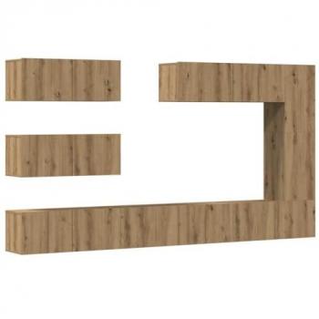 Mueble para TV de pared 7 piezas en madera compuesta de roble artesanal