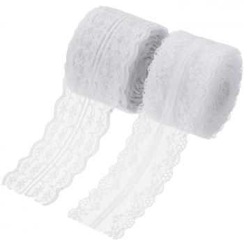 Satinior 2 Rollos (10 Yardas/ Cada Uno) Rollo de Encaje Cinta de Encaje Blanco Cordón de Encaje Floral de Vintage Encaje Nupcial de Boda de Guarnición para Decoración Manualidades
