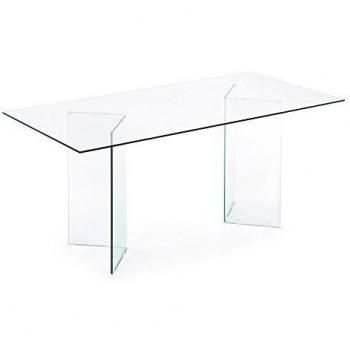 Kave Home - Mesa de Comedor Burano Rectangular 180 x 90 cm de Cristal Templado con Patas de Cristal