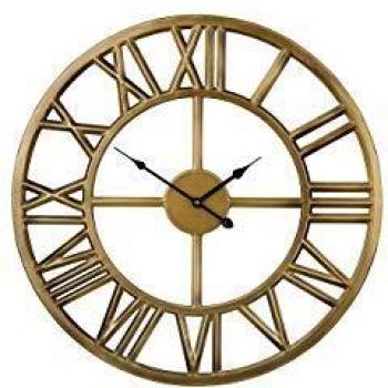 Reloj de Pared Redondo 61 cm Dorado con Marco de Hierro y Diseño Clásico con Números Romanos