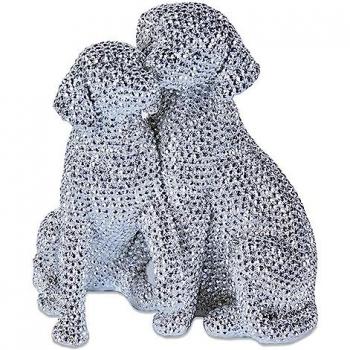 Pareja de Perros 21cm Plateados con Puntos Electroplatinos - Figuras de Resina