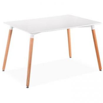 Mesa de Cocina Nórdica Rectangular Delia, MDF Blanco Mate 18mm, Patas Madera Haya 120x80 cm