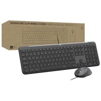 Combo Teclado y Ratón Logitech Signature Slim MK620 para Negocios, Cableado, USB-C, QWERTZ, Grafito