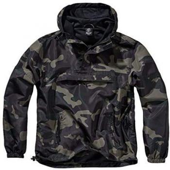 Chaqueta de hombre Brandit Summer Negro, cortavientos camuflaje oscuro y sudadera con capucha multicolor