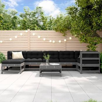 Juego de muebles de jardín 8 piezas madera maciza de pino gris sólido