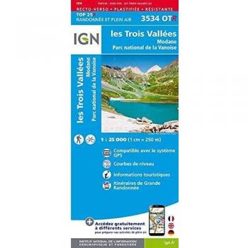 Mapa Resistente Plastificado Top 25 IGN 3534 OTR Les Tres Valles Modane