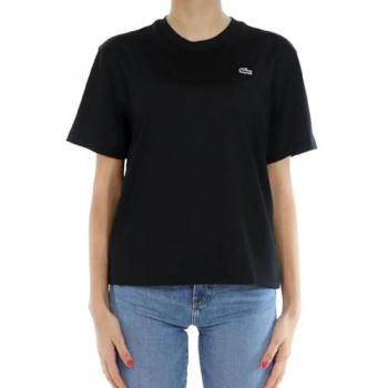 Camiseta Lacoste Mujer Relaxed Fit Logo Manga Corta Negro Tejido Ligero Algodón Pima - Talla 42