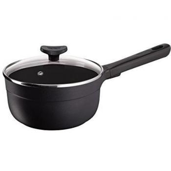 Tefal Sensoria / Mineral Signature - Cazo antiadherente con tapa de cristal, de aluminio fundido ligero, 2 L, color negro