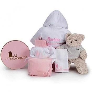 BebeDeParis - Canastilla Bebé Recién Nacido - Regalo Bebé Personalizado con Albornoz Bordado