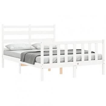 Estructura de cama con cabecero madera maciza blanca 120x200 cm