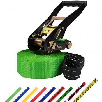 ALPIDEX Slackline 15 m para Principiantes y Expertos, Carga máxima 2 toneladas, Incl. una Bolsa de Transporte, Color:Verde