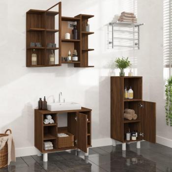 Set de Muebles de Baño 3 Piezas en Madera Contrachapada Roble Marrón