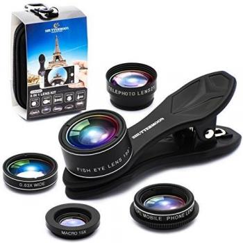 SHUTTERMOON UPGRADED Phone Camera Lens Kit for iPhone 12/11/Xs/R/X/8/7 Smartphones/Pixel/Samsung/Android Phones Camera. 2xTele Lens Zoom Lens+Fisheye Lens+Super Wide Angle Lens&Macro Lens+CPL