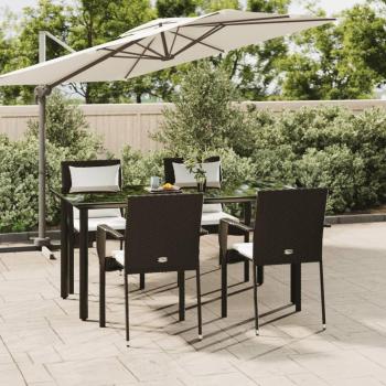 5-Piece Black Poly Rattan Garden Dining Set with Cushions