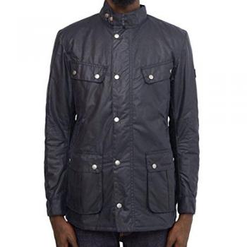 Barbour International Men's Navy Waxed Duke Jacket with Pockets - Size Small