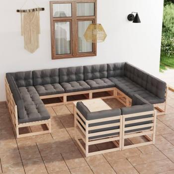 12-Piece Solid Pine Garden Lounge Set with Cushions