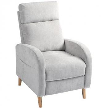 Sillón Relax Reclinable Manual Tapizado en Lino Sintético con Reposapiés y Bolsillo Lateral - Carga 120 kg - Gris Claro 68 x 90 x 106 cm