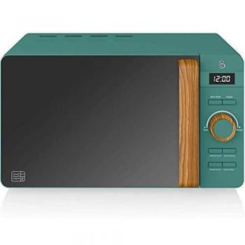 Swan Nordic Microondas Digital 20L, 800W, 6 Niveles de Potencia, Temporizador de 30 Minutos, Función Descongelar, Diseño Moderno con Tirador Efecto