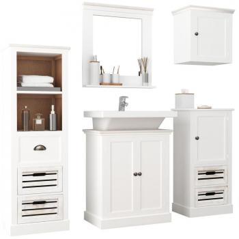 Juego de muebles de baño 5 piezas madera maciza blanco