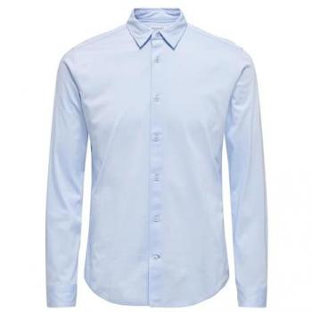 Only & Sons - Camisa de hombre stretch fit, color azul, manga larga, ajuste stretch