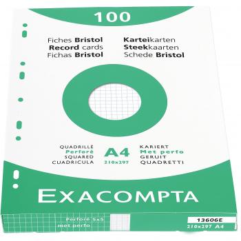 Exacompta 13603E - Funda de 100 fichas Bristol, 125/200 5 x 5, perforada, color blanco , color blanco 210 x 297 cm
