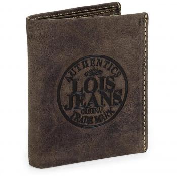Lois - 12320 Cartera Monedero Billetero Tarjetero para Hombre de Piel Vertical. Portamonedas Interior con Clip. 8 Compartimentos Tarjetas y documentación, Color Marron Oscuro