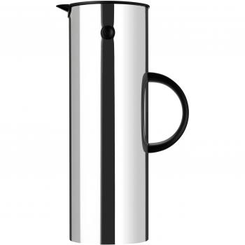 Jarra de vacío Stelton EM77 - Jarra de vacío de doble pared para bebidas frías/calientes - Jarra de té y café con inserto de vidrio, cierre magnético, tapa de rosca, diseño vintage - 1 litro, Acero