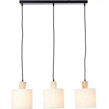 Lámpara colgante Pia 3 llamas E27 en negro/natural, madera FSC