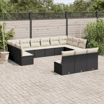 13-Piece Black Poly Rattan Garden Sofa Set with Cushions