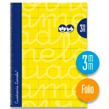 Cuaderno Lamela espiral 80 hojas folio cuadrícula 3x3 con margen amarillo -paquete 5u-