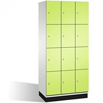 Armario de Compartimentos Cambio C+P, 12 Fácher, H1950xB900xT525mm, Puertas de Acero en Verde Viridiano y Cuerpo Gris Claro