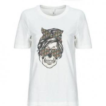 Camiseta de Mujer Only ONLABELLA Larga con Brillo y Escote en V Color Blanco