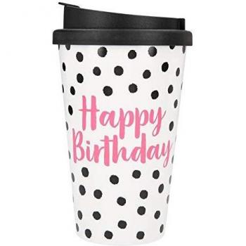 Depesche-To-Go-Taza de plástico con Texto Happy Birthday, 350 ml, diseño de Lunares, Multicolor