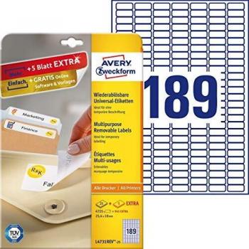 Avery ETIKETTEN L4731REV-25 25.4X10MM WS