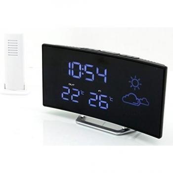 Radiodespertador Soundmaster FUR100 con estación meteorológica, reloj de radio FM y pantalla de temperatura en color negro
